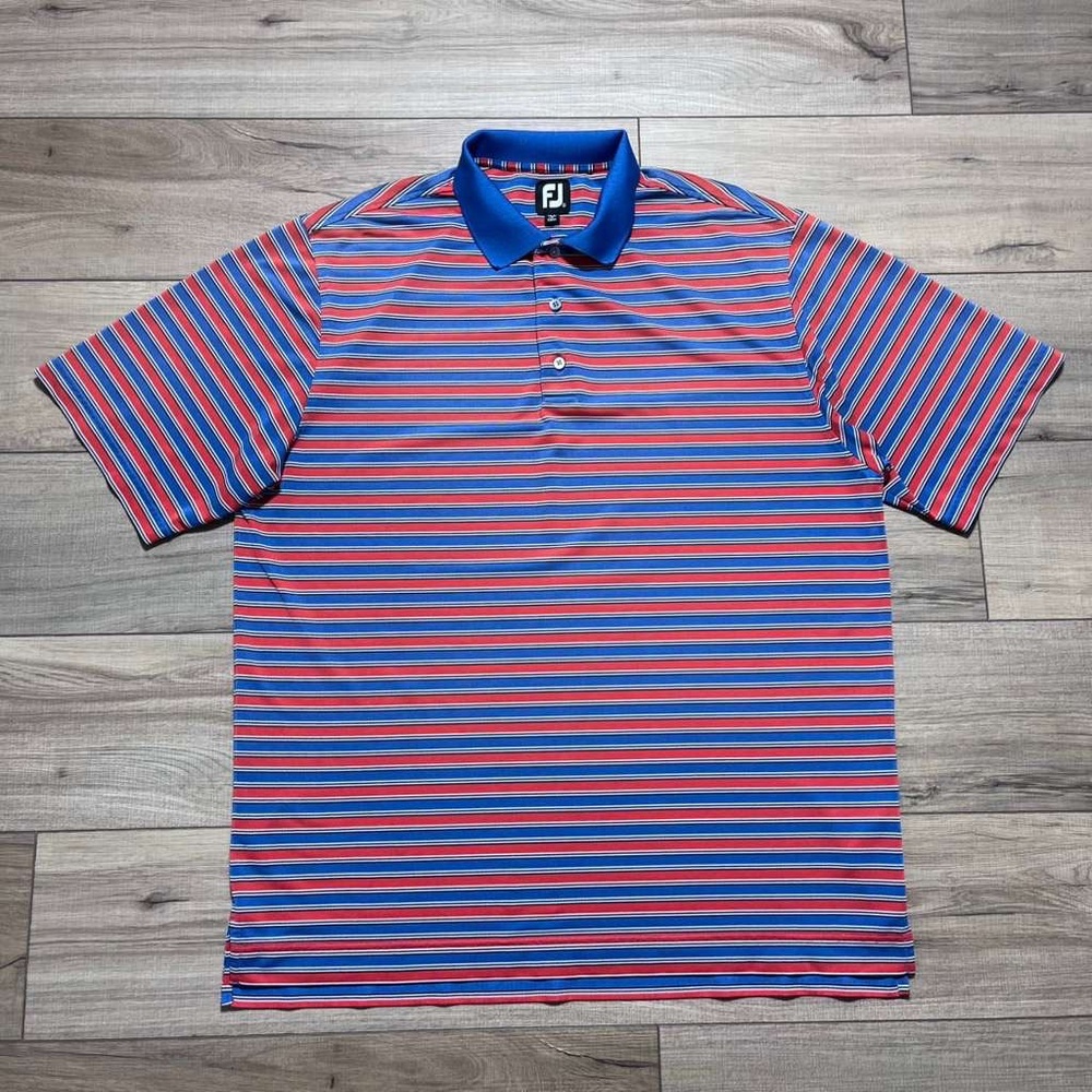FootJoy Mens Striped Short Sleeve Polo Shirt Size XL Red Blue White Black